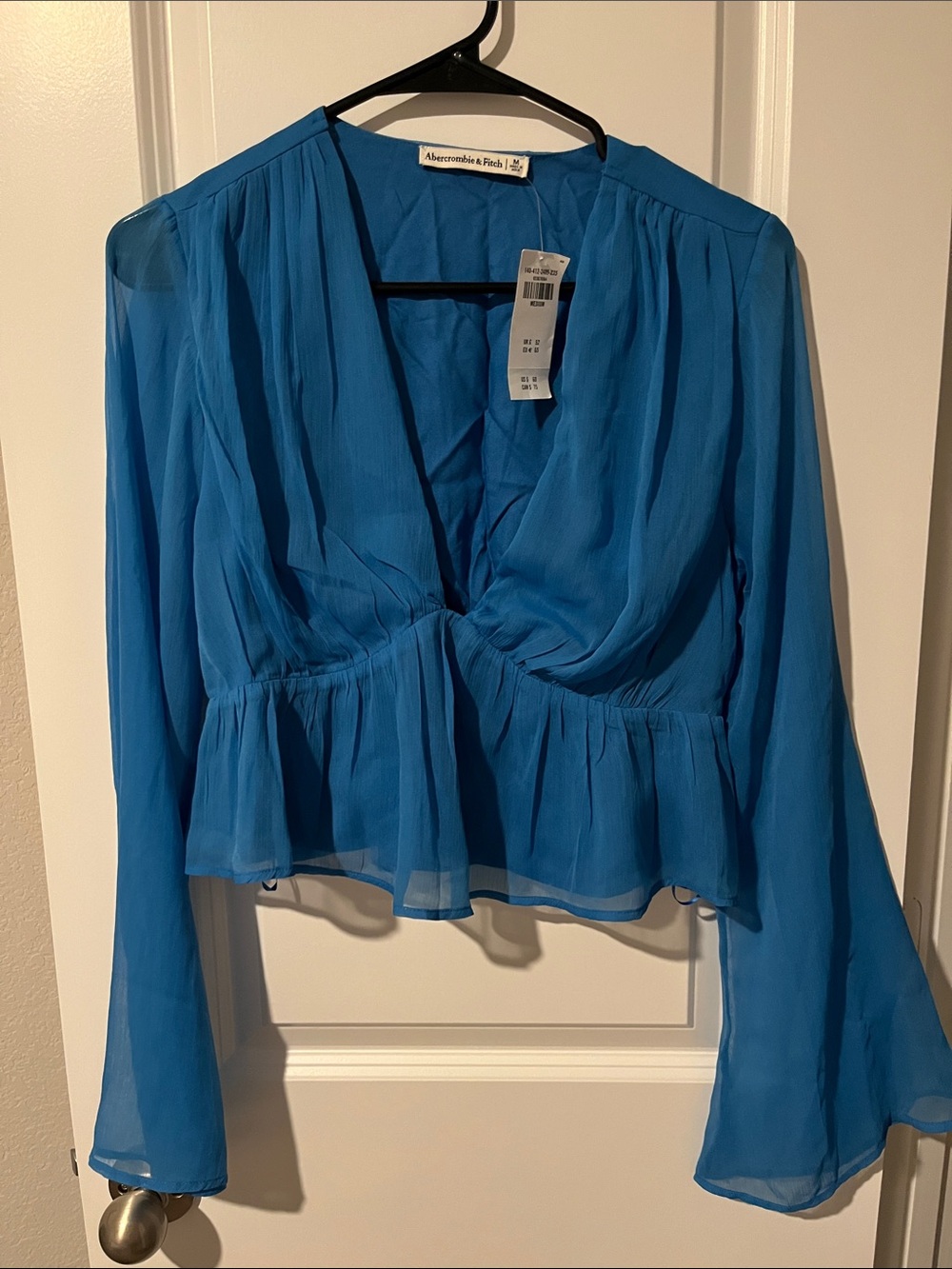 Abercrombie & Fitch Bright Teal V-Neck Peplum Blouse